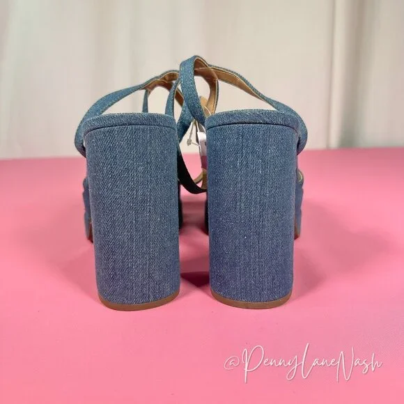 Wild Fable Chunky Block High Heels Denim Sandal Size10 Blue - Picture 9 of 11